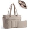 image:imageBAGSMART Tote Bag for Women 2 Set Tote Bag with Zipper Quilted Nurse Handbags for Work Travel College  20L Capacity 156 Laptop Bag with Cosmetic Bag Carry on Bag Nurse Gym BagCamel