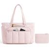 image:imageBAGSMART Tote Bag for Women 2 Set Tote Bag with Zipper Quilted Nurse Handbags for Work Travel College  20L Capacity 156 Laptop Bag with Cosmetic Bag Carry on Bag Nurse Gym BagPink