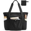 image:imageBAGSMART Foldable Tote Bag with Drawstring Bag Tote Bag Shoulder Bag Top Handle Handbag for Travel Work Beach GymFoldableblack