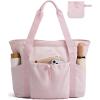 image:imageBAGSMART Foldable Tote Bag with Drawstring Bag Tote Bag Shoulder Bag Top Handle Handbag for Travel Work Beach GymFoldablepink