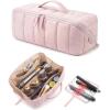 image:imageBAGSMART Hair Tool Organizer Travel Bag Compatible with Dyson Airwrap Shark Hair Dryer Wideopen Accessories Organizer with Heat Resistant Mat Makeup Bag for Dyson Attachments Curling Iron BrownBaby Pink