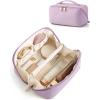 image:imageBAGSMART Makeup Bag Travel Cosmetic Bag Large Make Up Bag Flat Open Toiletry Bag for Women PU Leather Travel Essentials Organizer Case Wideopen Pouch Purse for Skincare Brushes Classic Brown16 Lilac