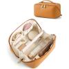 image:imageBAGSMART Makeup Bag Travel Cosmetic Bag Large Make Up Bag Flat Open Toiletry Bag for Women PU Leather Travel Essentials Organizer Case Wideopen Pouch Purse for Skincare Brushes Classic Brown20 Ginger Yellow