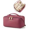 image:imageBAGSMART Makeup Bag Travel Cosmetic Bag Large Make Up Bag Flat Open Toiletry Bag for Women PU Leather Travel Essentials Organizer Case Wideopen Pouch Purse for Skincare Brushes Classic Brown15 Burgundy