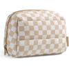 image:imageBAGSMART Small Makeup Bag Travel Cosmetic Bag Make Up Pouch Small Travel Zipper PouchWaterresistant Toiletry BagMakeup Organizer Bag for Women BlackKhaki Checkered