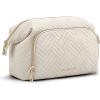 image:imageBAGSMART Travel Makeup Bag Cosmetic Bag Small Make Up Organizer CaseWideopen Pouch for Women Purse for Toiletries Accessories Brushes PinkD1 Layer Beige