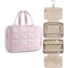 image:imageBAGSMART Travel Toiletry Bag with Jewelry Organizer Hanging Travel Bag for Toiletries Puffy Makeup Cosmetic Bag Organizer Carryon Travel Accessories Essentials BeigeMPink3