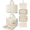 image:imageBAGSMART Travel Toiletry Bag with Jewelry Organizer Hanging Travel Bag for Toiletries Puffy Makeup Cosmetic Bag Organizer Carryon Travel Accessories Essentials BeigeMBeige1