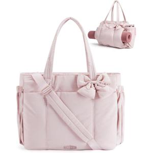 image:imageBAGAMSRT Crush Bow Tote Bag for Women Large Work Tote with 40oz Tumbler Puffer Travel Tote Bag for Work Yoga Gym  For Mom Diaper Large Capacity Everyday Bag Mothers day giftsCandy Pink