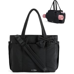 image:imageBAGAMSRT Crush Bow Tote Bag for Women Large Work Tote with 40oz Tumbler Puffer Travel Tote Bag for Work Yoga Gym  For Mom Diaper Large Capacity Everyday Bag Mothers day giftsJet Black