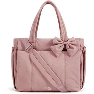 image:imageBAGAMSRT Crush Bow Tote Bag for Women Large Work Tote with 40oz Tumbler Puffer Travel Tote Bag for Work Yoga Gym  For Mom Diaper Large Capacity Everyday Bag Mothers day giftsDirty Pink