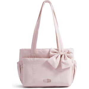 image:imageBAGAMSRT Crush Bow Tote Bag for Women Large Work Tote with 40oz Tumbler Puffer Travel Tote Bag for Work Yoga Gym  For Mom Diaper Large Capacity Everyday Bag Mothers day giftsBaby Pink