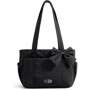 image:imageBAGAMSRT Crush Bow Tote Bag for Women Large Work Tote with 40oz Tumbler Puffer Travel Tote Bag for Work Yoga Gym  For Mom Diaper Large Capacity Everyday Bag Mothers day giftsPower Black