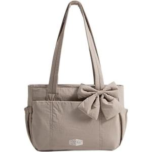 image:imageBAGAMSRT Crush Bow Tote Bag for Women Large Work Tote with 40oz Tumbler Puffer Travel Tote Bag for Work Yoga Gym  For Mom Diaper Large Capacity Everyday Bag Mothers day giftsLatte Camel