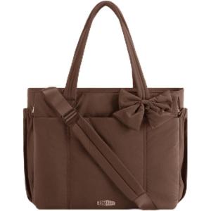 image:imageBAGAMSRT Crush Bow Tote Bag for Women Large Work Tote with 40oz Tumbler Puffer Travel Tote Bag for Work Yoga Gym  For Mom Diaper Large Capacity Everyday Bag Mothers day giftsCocoa Brown