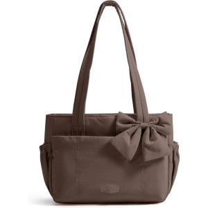 image:imageBAGAMSRT Crush Bow Tote Bag for Women Large Work Tote with 40oz Tumbler Puffer Travel Tote Bag for Work Yoga Gym  For Mom Diaper Large Capacity Everyday Bag Mothers day giftsDark Brown