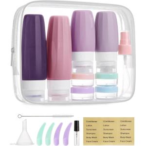 image:imageBAGSMART 18 Pack TSA Approved Travel Bottles for Toiletries Leak Proof Silicone Travel Size Containers Bottles for Shampoo MacaronPurple