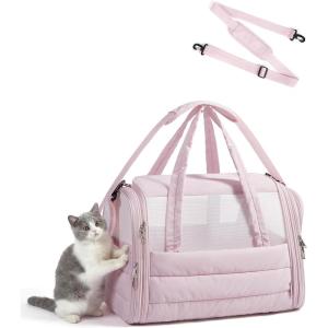 image:imageBAGSMART Cat Carrier SoftSided Pet Carrier for Small Medium Cats Dogs Puppy Quilted Collapsible Puffy Travel Bag Up to 20 Lbs PinkLBaby Pink