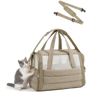 image:imageBAGSMART Cat Carrier SoftSided Pet Carrier for Small Medium Cats Dogs Puppy Quilted Collapsible Puffy Travel Bag Up to 20 Lbs PinkLBrown