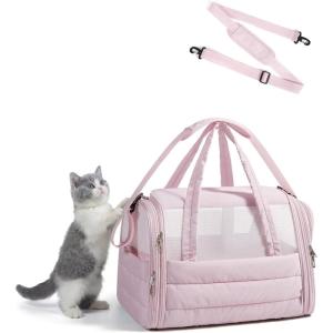 image:imageBAGSMART Cat Carrier SoftSided Pet Carrier for Small Medium Cats Dogs Puppy Quilted Collapsible Puffy Travel Bag Up to 20 Lbs PinkMBaby Pink