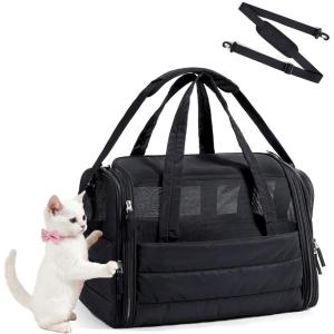 image:imageBAGSMART Cat Carrier SoftSided Pet Carrier for Small Medium Cats Dogs Puppy Quilted Collapsible Puffy Travel Bag Up to 20 Lbs PinkMBlack