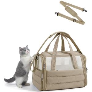 image:imageBAGSMART Cat Carrier SoftSided Pet Carrier for Small Medium Cats Dogs Puppy Quilted Collapsible Puffy Travel Bag Up to 20 Lbs PinkMBrown