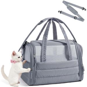 image:imageBAGSMART Cat Carrier SoftSided Pet Carrier for Small Medium Cats Dogs Puppy Quilted Collapsible Puffy Travel Bag Up to 20 Lbs PinkMDark Grey