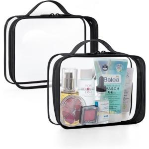 image:imageBAGSMART Clear Toiletry Bag TSA Approved Travel Toiletry Bag Carry On Travel Accessories Bag Airport Airline Quart Size Bags waterresistant Makeup Bag for WomenActive Blackwith handle180 open