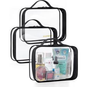 image:imageBAGSMART Clear Toiletry Bag TSA Approved Travel Toiletry Bag Carry On Travel Accessories Bag Airport Airline Quart Size Bags waterresistant Makeup Bag for WomenBasic Blackwith handle180 open