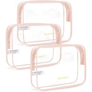 image:imageBAGSMART Clear Toiletry Bag TSA Approved Travel Toiletry Bag Carry On Travel Accessories Bag Airport Airline Quart Size Bags waterresistant Makeup Bag for WomenCreamy Nude Pink