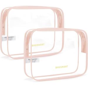 image:imageBAGSMART Clear Toiletry Bag TSA Approved Travel Toiletry Bag Carry On Travel Accessories Bag Airport Airline Quart Size Bags waterresistant Makeup Bag for WomenChic Nude Pink