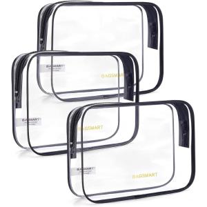 image:imageBAGSMART Clear Toiletry Bag TSA Approved Travel Toiletry Bag Carry On Travel Accessories Bag Airport Airline Quart Size Bags waterresistant Makeup Bag for WomenBasic Black