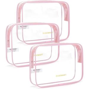 image:imageBAGSMART Clear Toiletry Bag TSA Approved Travel Toiletry Bag Carry On Travel Accessories Bag Airport Airline Quart Size Bags waterresistant Makeup Bag for WomenCandy Pink