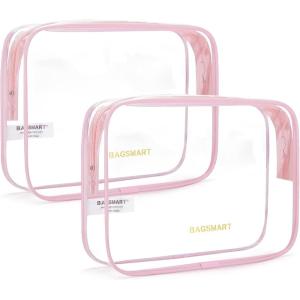image:imageBAGSMART Clear Toiletry Bag TSA Approved Travel Toiletry Bag Carry On Travel Accessories Bag Airport Airline Quart Size Bags waterresistant Makeup Bag for WomenAngelic Pink