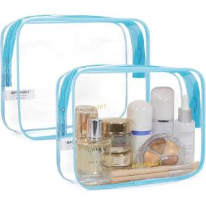 image:imageBAGSMART Clear Toiletry Bag TSA Approved Travel Toiletry Bag Carry On Travel Accessories Bag Airport Airline Quart Size Bags waterresistant Makeup Bag for WomenDistinct Blue