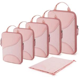 image:imageBAGSMART Compression Packing Cubes  6 Set Travel Packing Cubes for Suitcases Compression Suitcase Organizers with Shoe Bag01Baby Pink