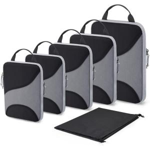 image:imageBAGSMART Compression Packing Cubes  6 Set Travel Packing Cubes for Suitcases Compression Suitcase Organizers with Shoe Bag03Black