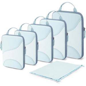 image:imageBAGSMART Compression Packing Cubes  6 Set Travel Packing Cubes for Suitcases Compression Suitcase Organizers with Shoe Bag03Light Blue