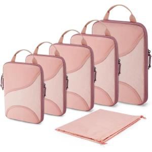 image:imageBAGSMART Compression Packing Cubes  6 Set Travel Packing Cubes for Suitcases Compression Suitcase Organizers with Shoe Bag04Brier Rose