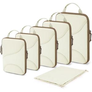 image:imageBAGSMART Compression Packing Cubes  6 Set Travel Packing Cubes for Suitcases Compression Suitcase Organizers with Shoe Bag05White Opal