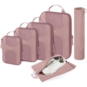image:imageBAGSMART Compression Packing Cubes 6 Set Packing Cubes for Suitcases Lightweight Suitcases Organizers Bag Set amp Compression Travel Cubes Travel Essentials Packing Organizers01Dusty Pink