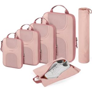 image:imageBAGSMART Compression Packing Cubes 6 Set Packing Cubes for Suitcases Lightweight Suitcases Organizers Bag Set amp Compression Travel Cubes Travel Essentials Packing Organizers02Baby Pink