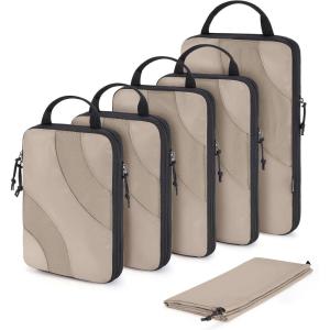 image:imageBAGSMART Compression Packing Cubes 6 Set4 Set2 Set Travel Packing Cubes for Carry on Suitcases Compression Suitcase Organizers Bag Set amp Travel Cubes for Luggage Lightweight Packing OrganizersBrown