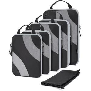 image:imageBAGSMART Compression Packing Cubes 6 Set4 Set2 Set Travel Packing Cubes for Carry on Suitcases Compression Suitcase Organizers Bag Set amp Travel Cubes for Luggage Lightweight Packing Organizers03Black