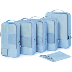 image:imageBAGSMART Compression Packing Cubes Durable Travel Packing Cubes for CarryOn Suitcase Lightweight Compressible Luggage Organizer Cruise Ship Travel Essentials 6Pack 1L3M1SShoe Bag BlackSky Blue
