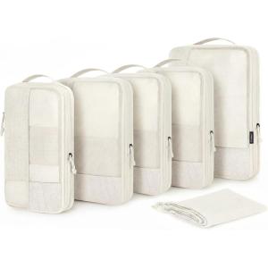 image:imageBAGSMART Compression Packing Cubes Durable Travel Packing Cubes for CarryOn Suitcase Lightweight Compressible Luggage Organizer Cruise Ship Travel Essentials 6Pack 1L3M1SShoe Bag BlackLight Beige