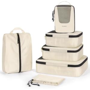 image:imageBAGSMART Compression Packing Cubes for Travel 654set Lightweight Packing Organizers Summer Travel Essentials Suitcase Organizer Bags Set01Beige