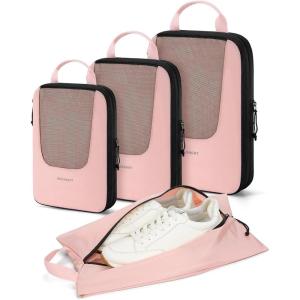 image:imageBAGSMART Compression Packing Cubes for Travel 654set Lightweight Packing Organizers Summer Travel Essentials Suitcase Organizer Bags Set02Baby Pink