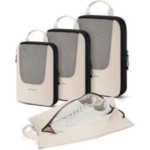 image:imageBAGSMART Compression Packing Cubes for Travel 654set Lightweight Packing Organizers Summer Travel Essentials Suitcase Organizer Bags Set03Beige