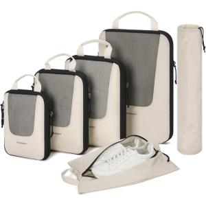 image:imageBAGSMART Compression Packing Cubes for Travel 654set Lightweight Packing Organizers Summer Travel Essentials Suitcase Organizer Bags SetABeige